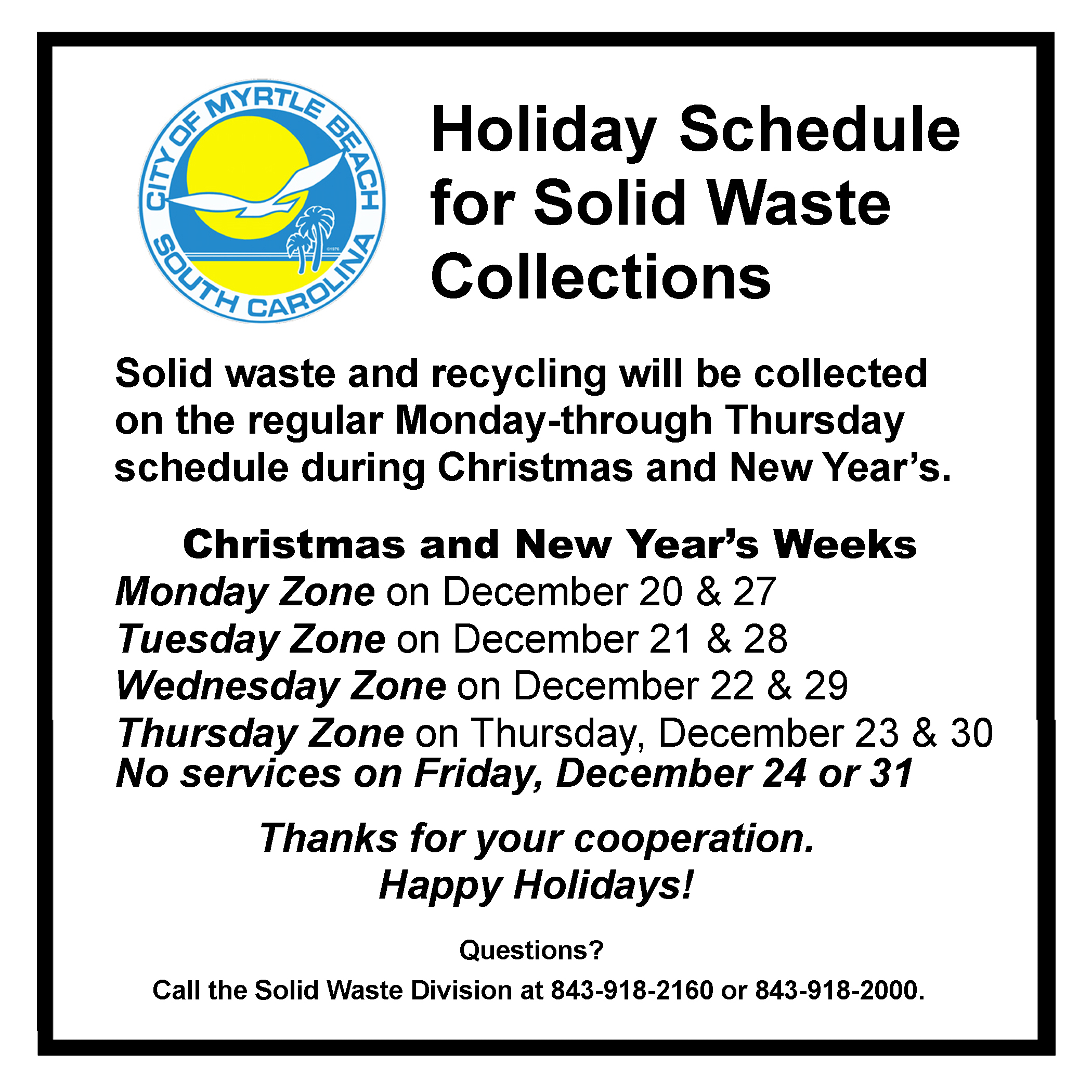 Solid Waste Holiday ad 2021 christmas and new year